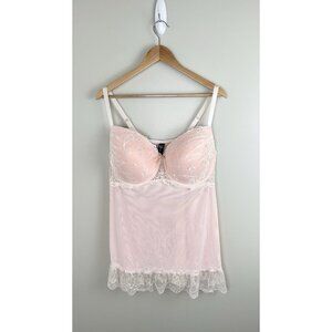 Rene Rofe Women’s Plus Size Lingerie 18/20 Pink Lace Babydoll  Ruffles‎